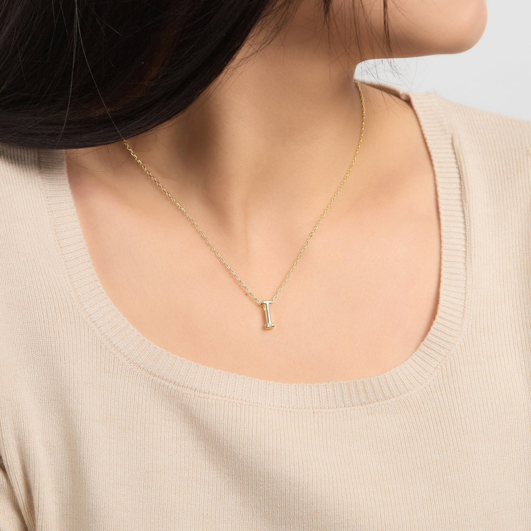 18k Gold Plated Initial Necklace Letter I Created with Zircondia® Crystals - Philip Jones Jewellery