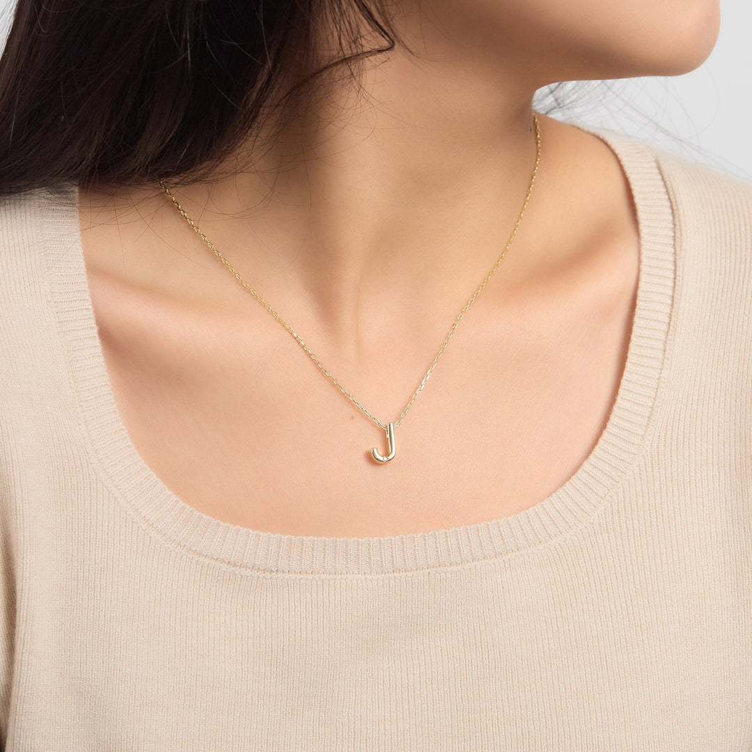 18k Gold Plated Initial Necklace Letter J Created with Zircondia® Crystals - Philip Jones Jewellery