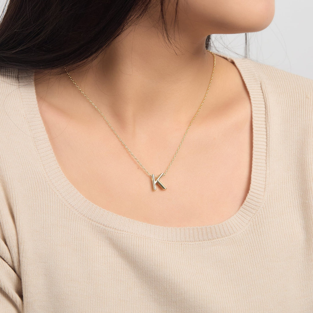 18k Gold Plated Initial Necklace Letter K Created with Zircondia® Crystals - Philip Jones Jewellery