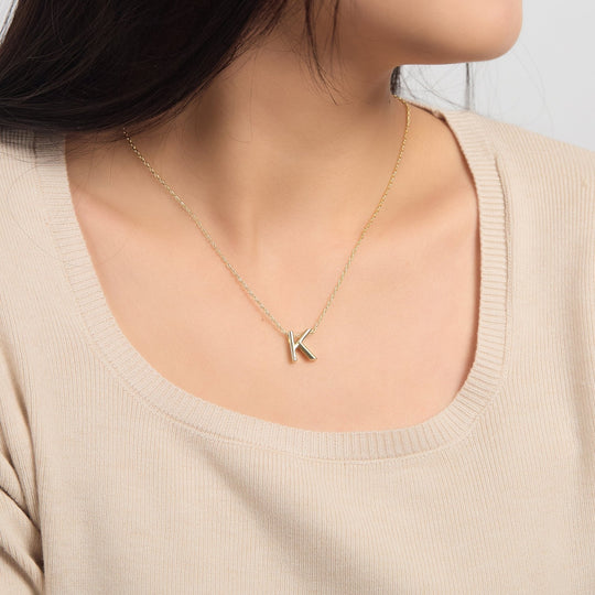18k Gold Plated Initial Necklace Letter K Created with Zircondia® Crystals - Philip Jones Jewellery