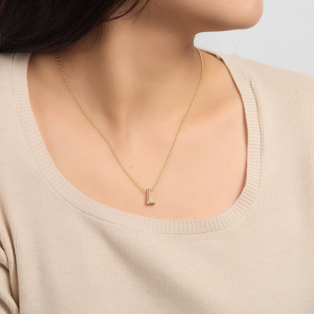 18k Gold Plated Initial Necklace Letter L Created with Zircondia® Crystals - Philip Jones Jewellery