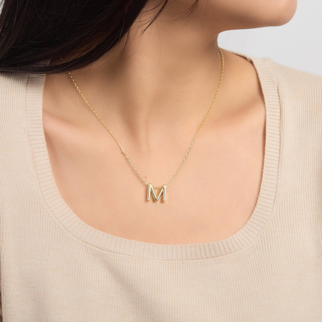 18k Gold Plated Initial Necklace Letter M Created with Zircondia® Crystals - Philip Jones Jewellery