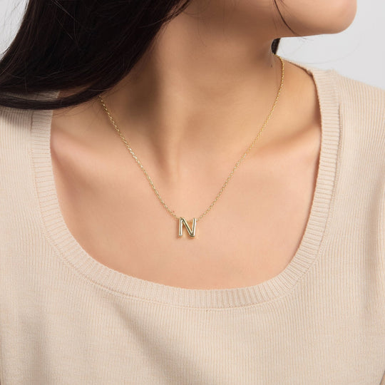 18k Gold Plated Initial Necklace Letter N Created with Zircondia® Crystals - Philip Jones Jewellery