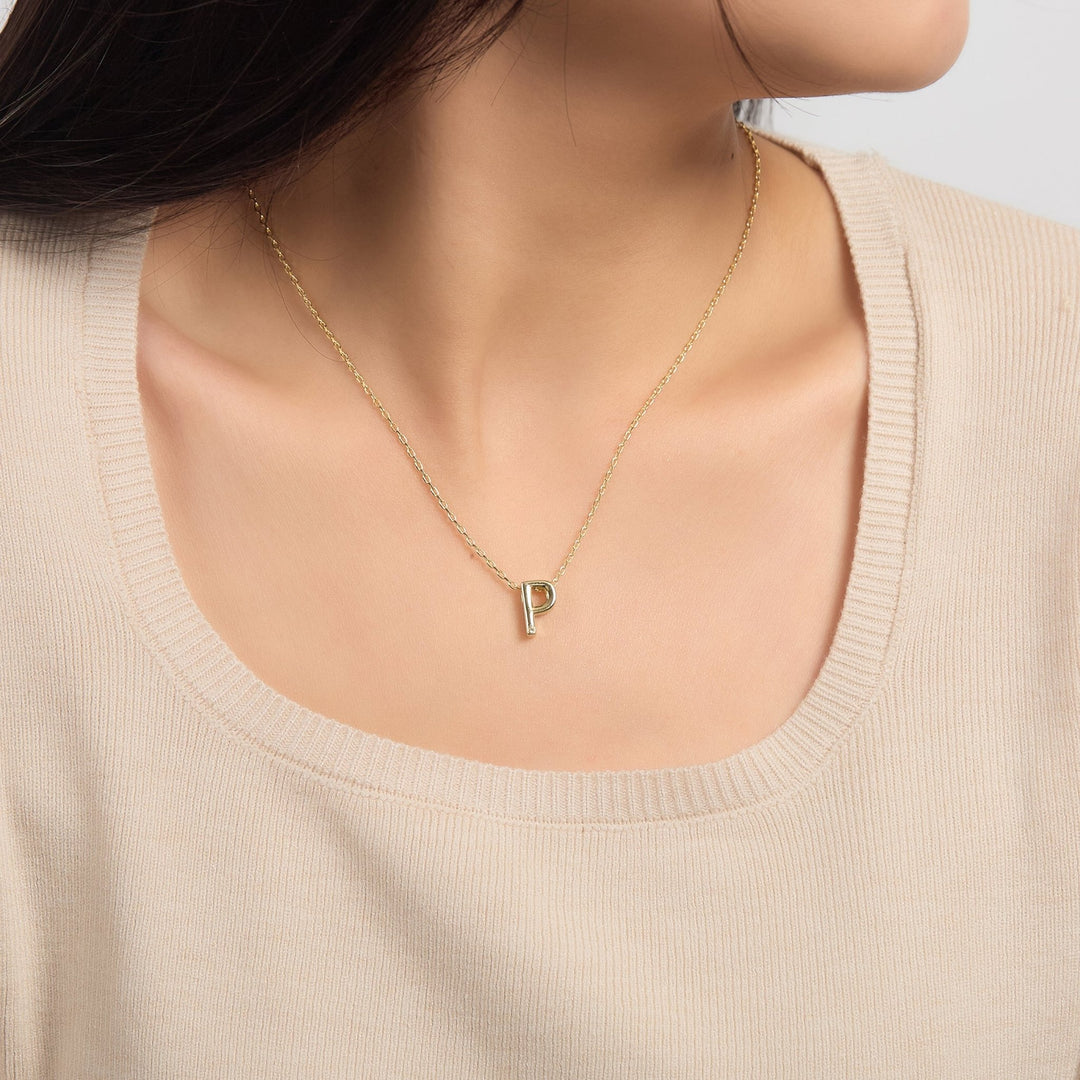18k Gold Plated Initial Necklace Letter P Created with Zircondia® Crystals - Philip Jones Jewellery