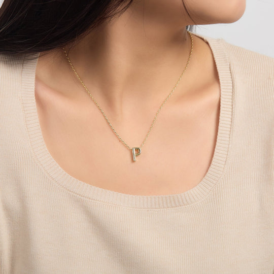 18k Gold Plated Initial Necklace Letter P Created with Zircondia® Crystals - Philip Jones Jewellery
