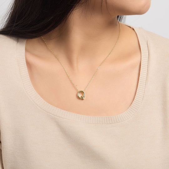 18k Gold Plated Initial Necklace Letter Q Created with Zircondia® Crystals - Philip Jones Jewellery