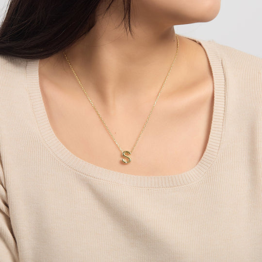 18k Gold Plated Initial Necklace Letter S Created with Zircondia® Crystals - Philip Jones Jewellery