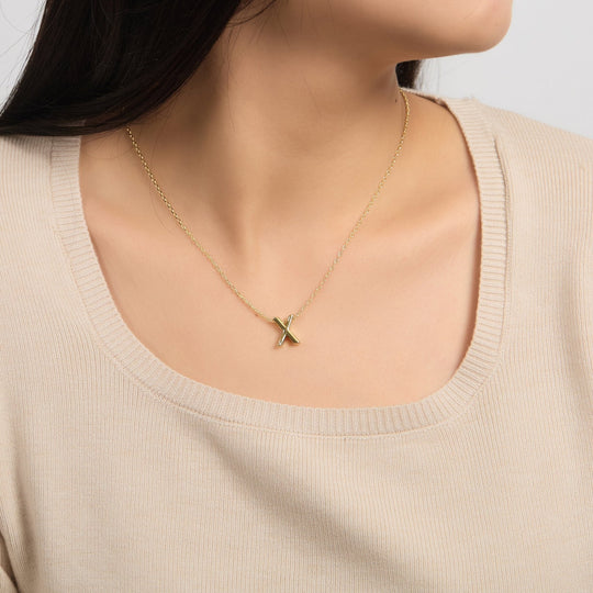 18k Gold Plated Initial Necklace Letter X Created with Zircondia® Crystals - Philip Jones Jewellery