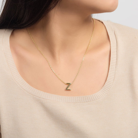 18k Gold Plated Initial Necklace Letter Z Created with Zircondia® Crystals - Philip Jones Jewellery