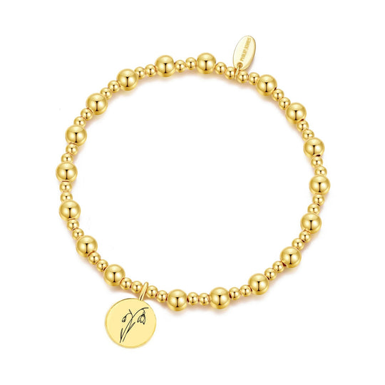 18k Gold Plated January Birth Flower Snowdrop Beaded Stretch Bracelet with Card