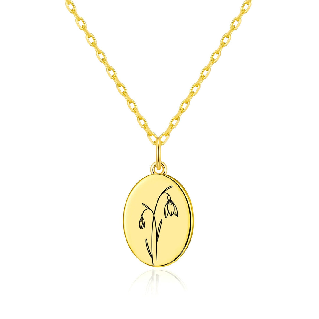 18k Gold Plated January Birth Flower Snowdrop Necklace with Card