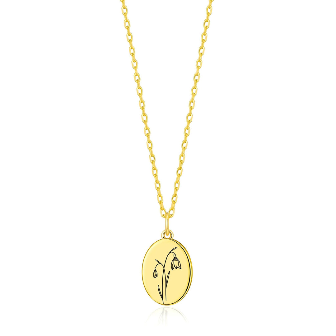 18k Gold Plated January Birth Flower Snowdrop Necklace with Card
