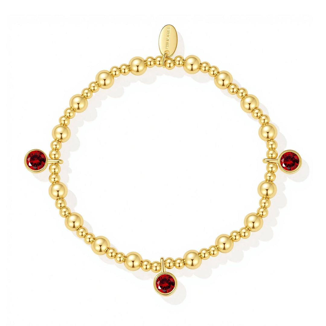 18k Gold Plated January (Garnet) Birthstone Stretch Charm Bracelet with Quote Card - Philip Jones Jewellery