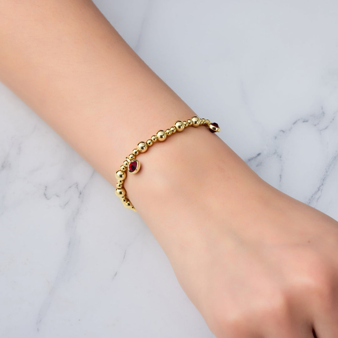 18k Gold Plated January (Garnet) Birthstone Stretch Charm Bracelet with Quote Card - Philip Jones Jewellery