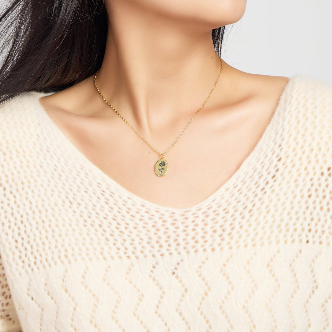 18k Gold Plated July Birth Flower Water Lily Necklace with Card