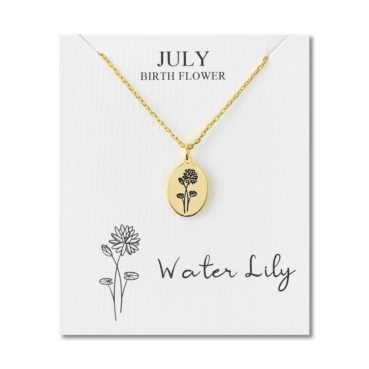 Birth Flower Necklaces – 18k Gold Plated Collection from Philip Jones Jewellery 8 18k gold plated july birth flower water lily necklace with card 9751542