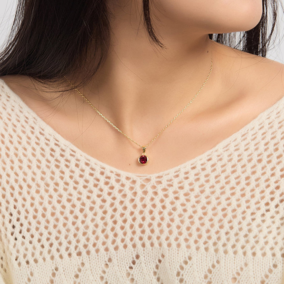 18k Gold Plated July (Ruby) Birthstone Necklace Created with Zircondia® Crystals - Philip Jones Jewellery