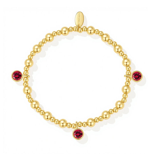 18k Gold Plated July (Ruby) Birthstone Stretch Charm Bracelet with Quote Card - Philip Jones Jewellery