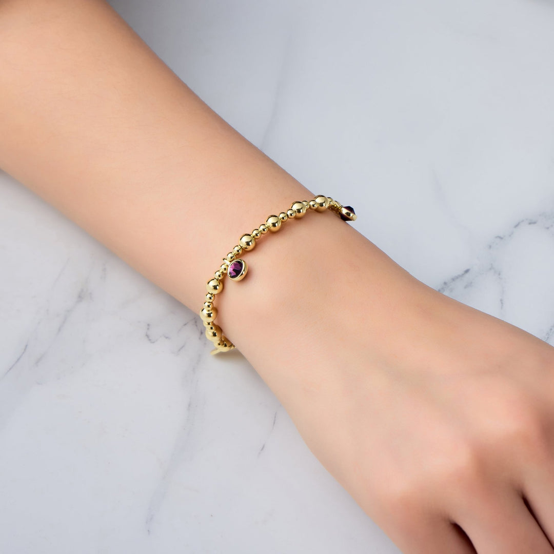 18k Gold Plated June (Alexandrite) Birthstone Stretch Charm Bracelet with Quote Card - Philip Jones Jewellery