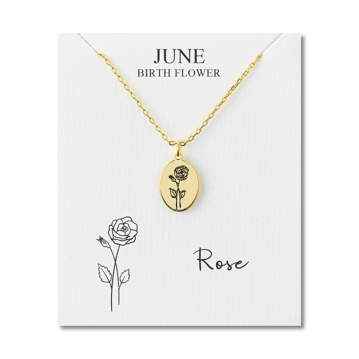 Birth Flower Necklaces – 18k Gold Plated Collection from Philip Jones Jewellery 7 18k gold plated june birth flower rose necklace with card 4372640