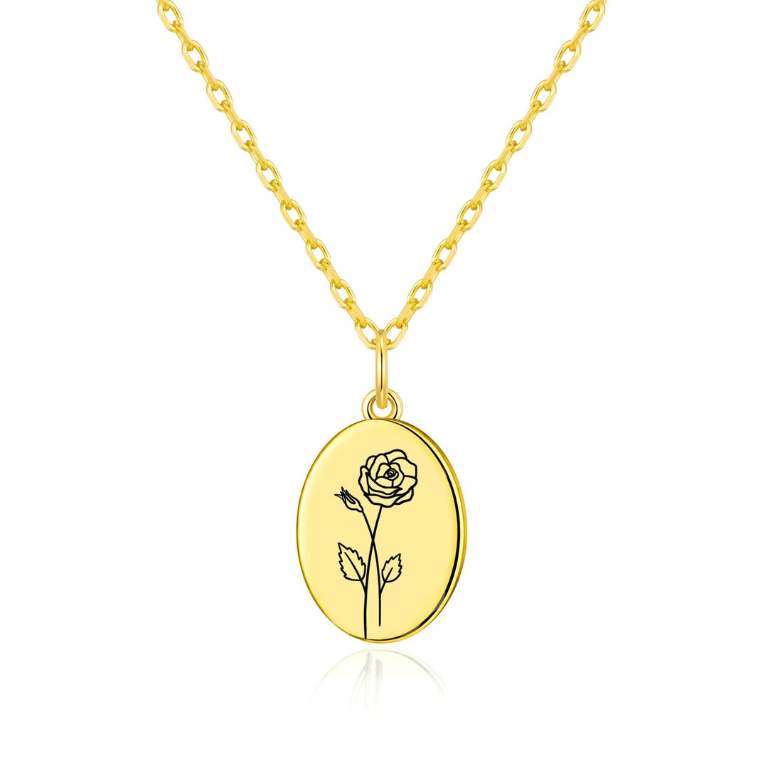 18k Gold Plated June Birth Flower Rose Necklace with Card
