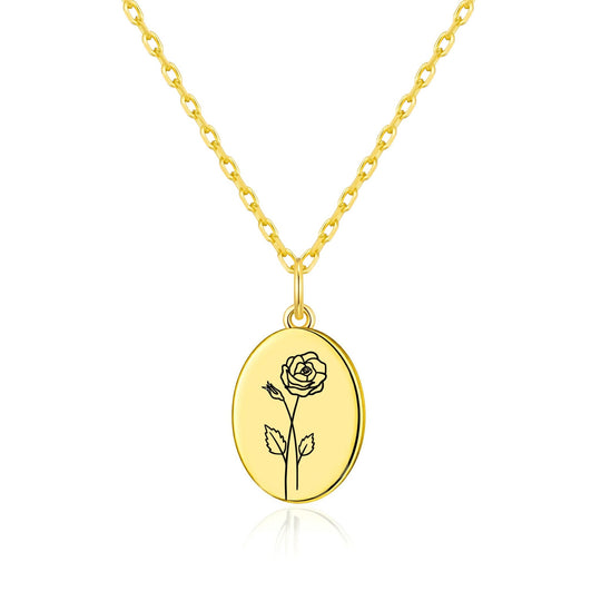 18k Gold Plated June Birth Flower Rose Necklace with Card