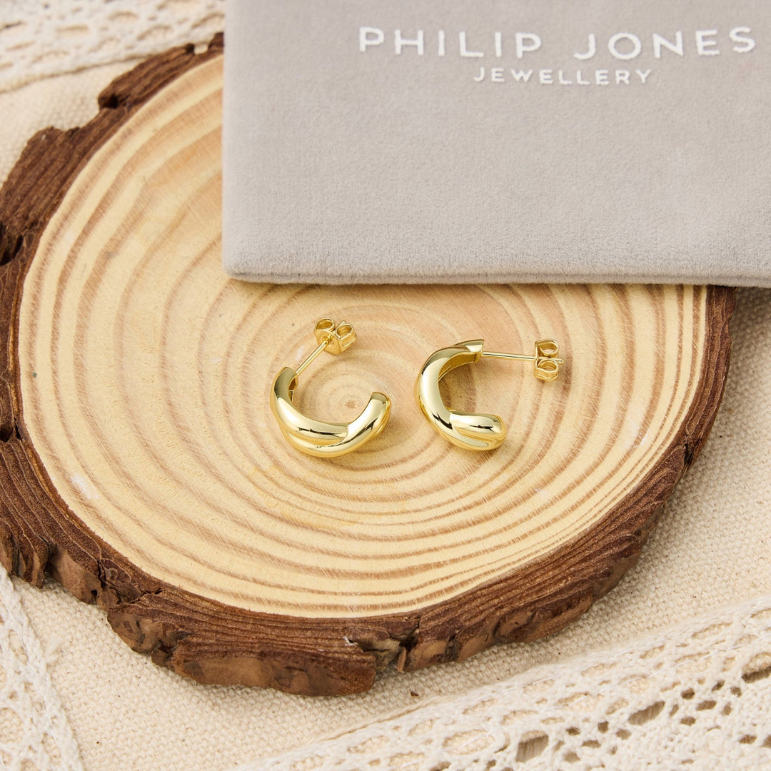 18k Gold Plated Kiss Hoop Earrings - Philip Jones Jewellery