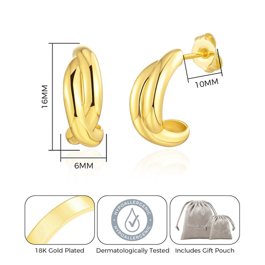 18k Gold Plated Kiss Hoop Earrings - Philip Jones Jewellery