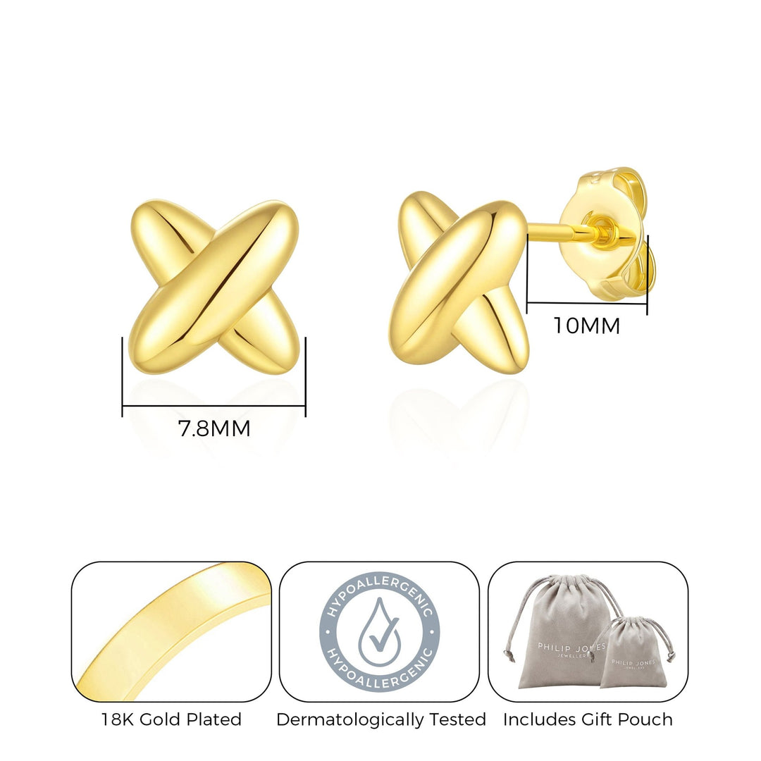 18k Gold Plated Kiss Stud Earrings - Philip Jones Jewellery