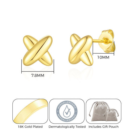 18k Gold Plated Kiss Stud Earrings - Philip Jones Jewellery