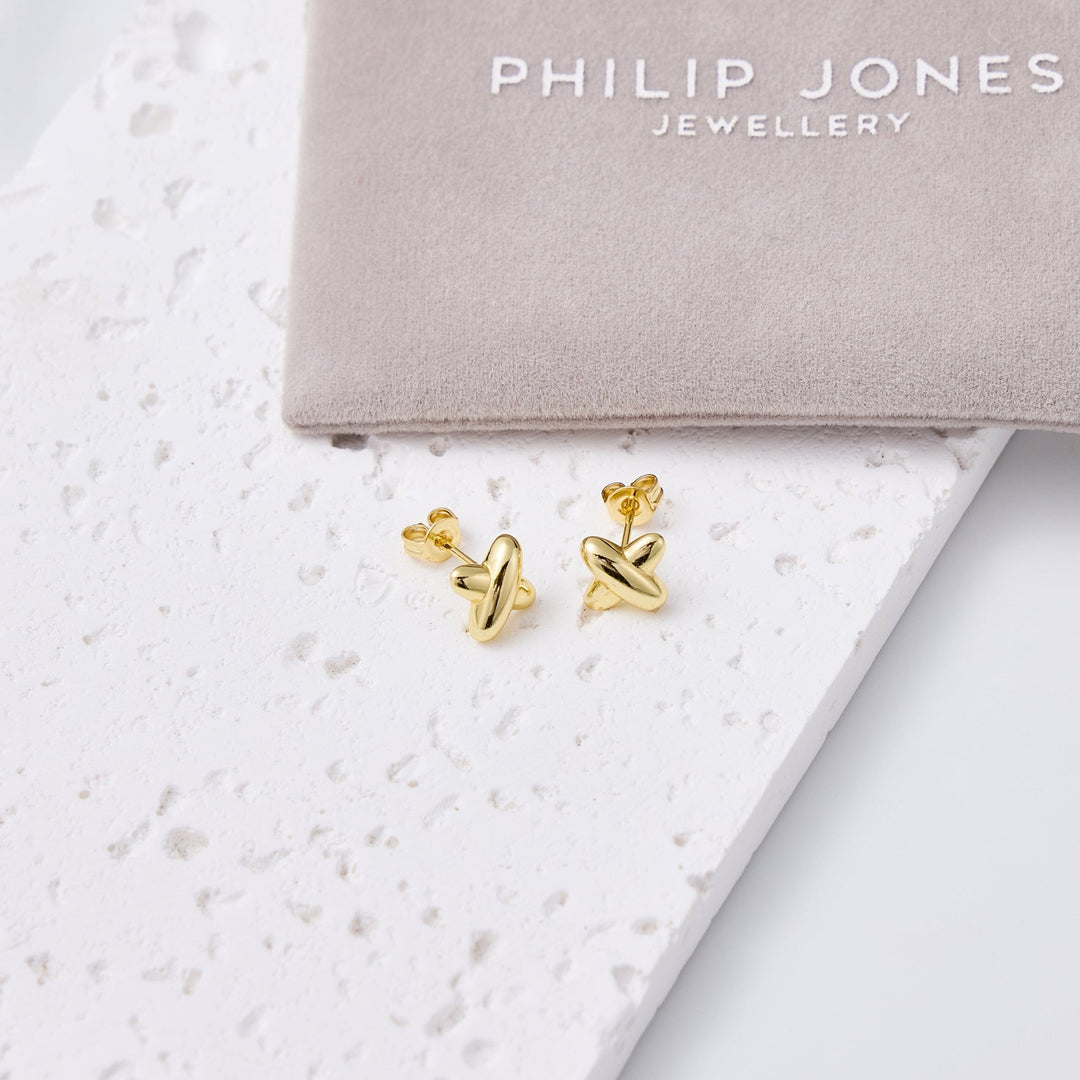 18k Gold Plated Kiss Stud Earrings - Philip Jones Jewellery