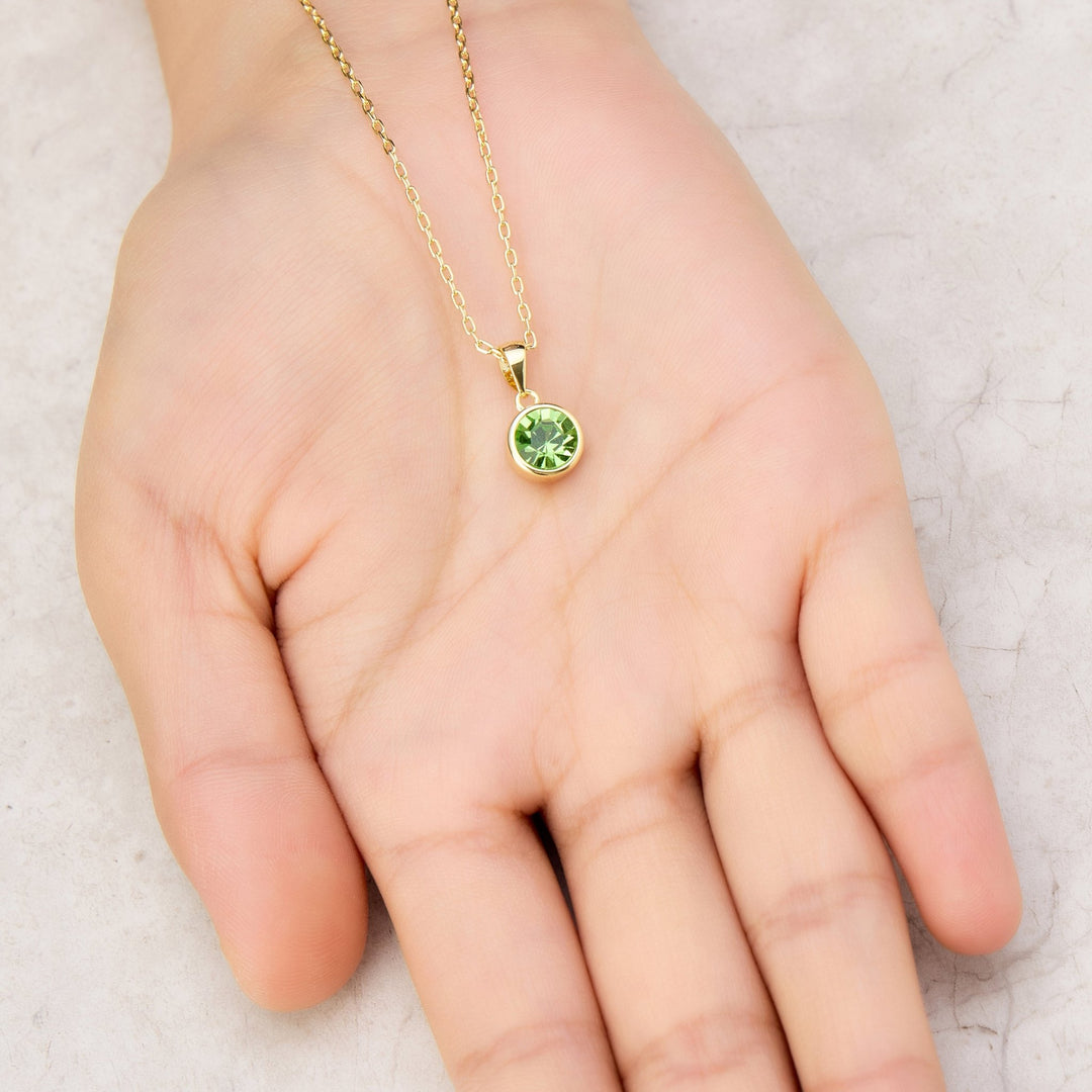 18k Gold Plated Light Green Crystal Necklace Created with Zircondia® Crystals - Philip Jones Jewellery