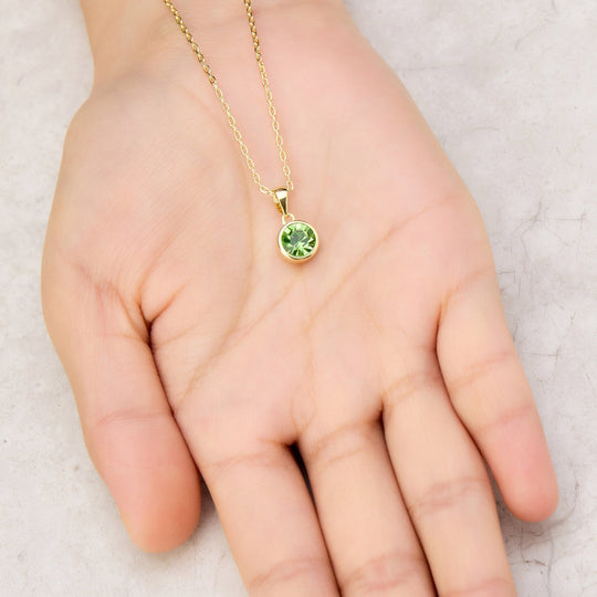 18k Gold Plated Light Green Crystal Necklace Created with Zircondia® Crystals - Philip Jones Jewellery