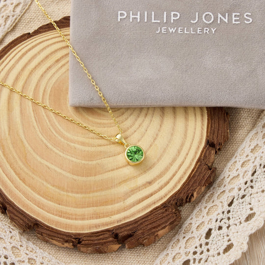 18k Gold Plated Light Green Crystal Necklace Created with Zircondia® Crystals - Philip Jones Jewellery