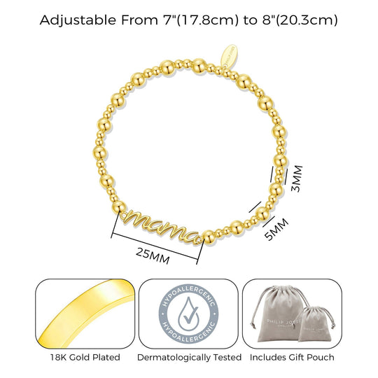 18k Gold Plated Mama Beaded Stretch Bracelet - Philip Jones Jewellery