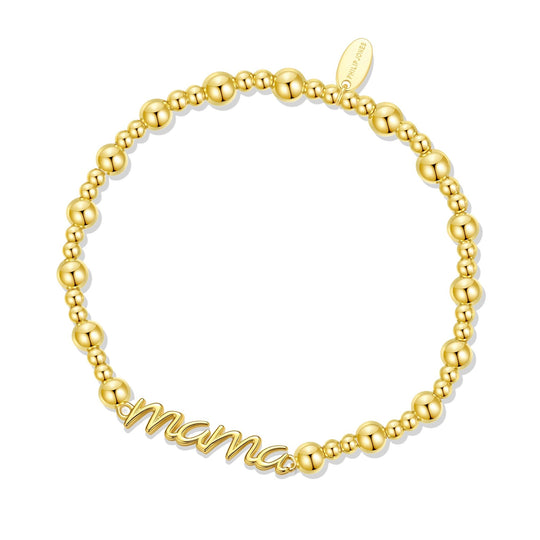 18k Gold Plated Mama Beaded Stretch Bracelet - Philip Jones Jewellery