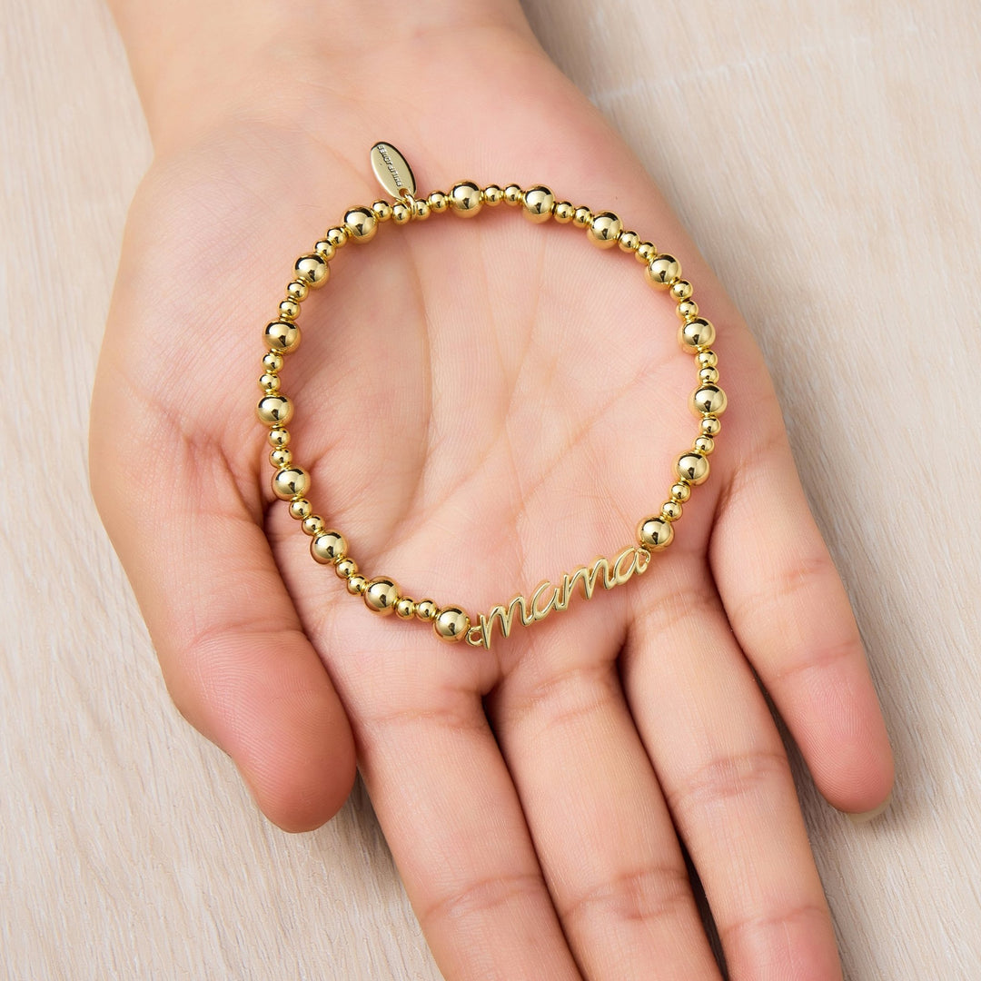 18k Gold Plated Mama Beaded Stretch Bracelet - Philip Jones Jewellery