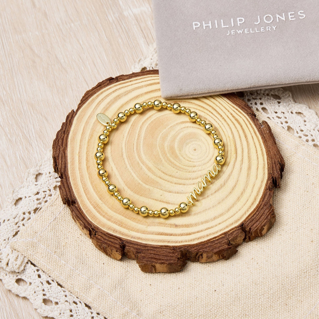 18k Gold Plated Mama Beaded Stretch Bracelet - Philip Jones Jewellery