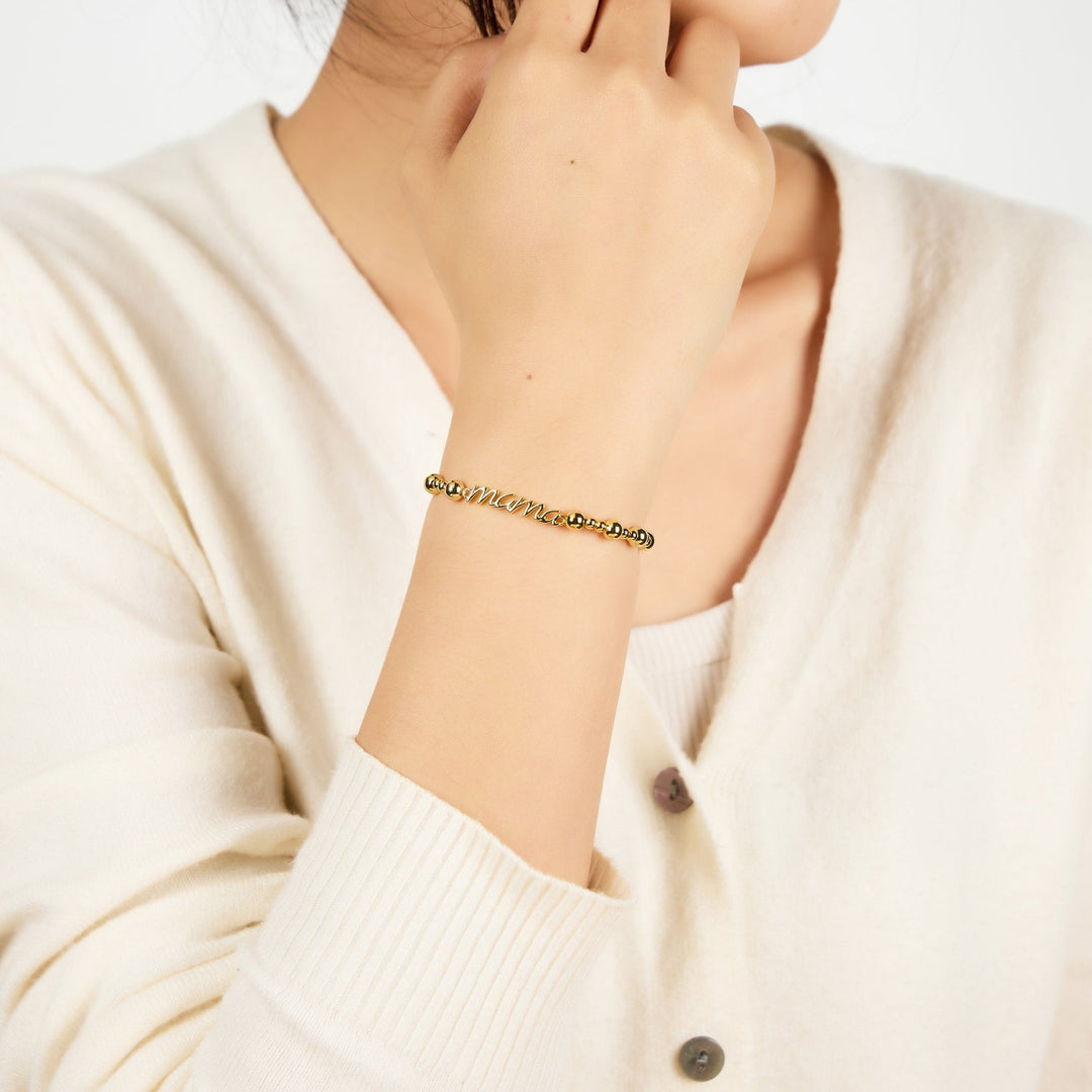 18k Gold Plated Mama Beaded Stretch Bracelet - Philip Jones Jewellery