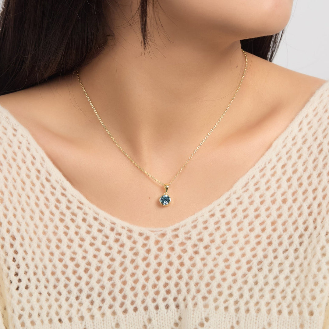 18k Gold Plated March (Aquamarine) Birthstone Necklace Created with Zircondia® Crystals - Philip Jones Jewellery