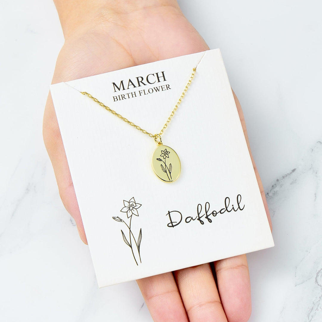 18k Gold Plated March Birth Flower Daffodil Necklace with Card