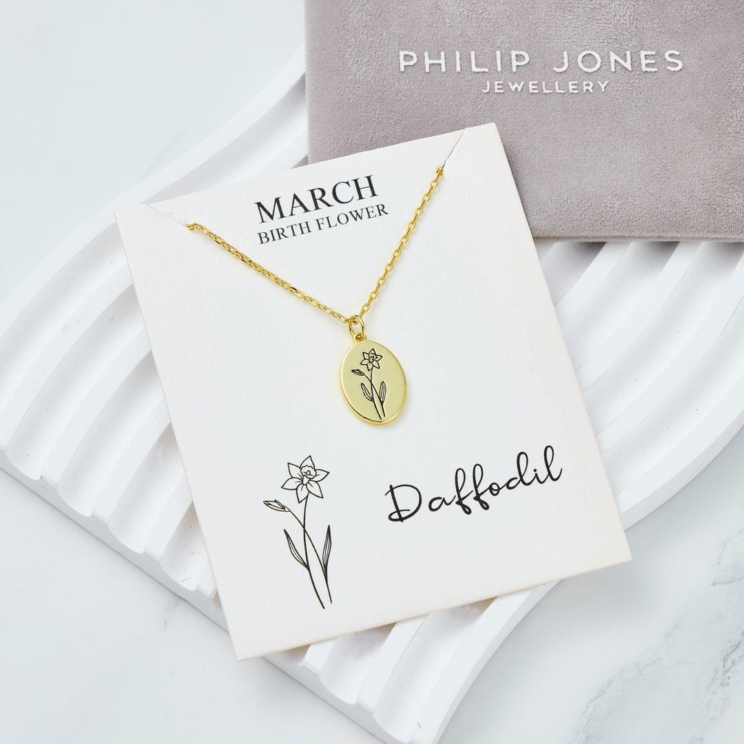 18k Gold Plated March Birth Flower Daffodil Necklace with Card