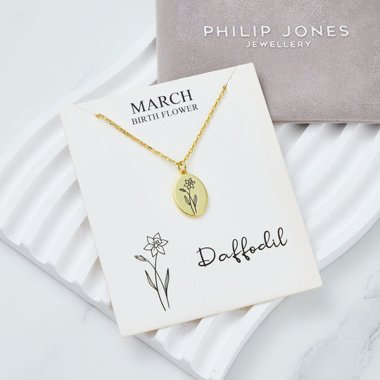 18k Gold Plated March Birth Flower Daffodil Necklace with Card