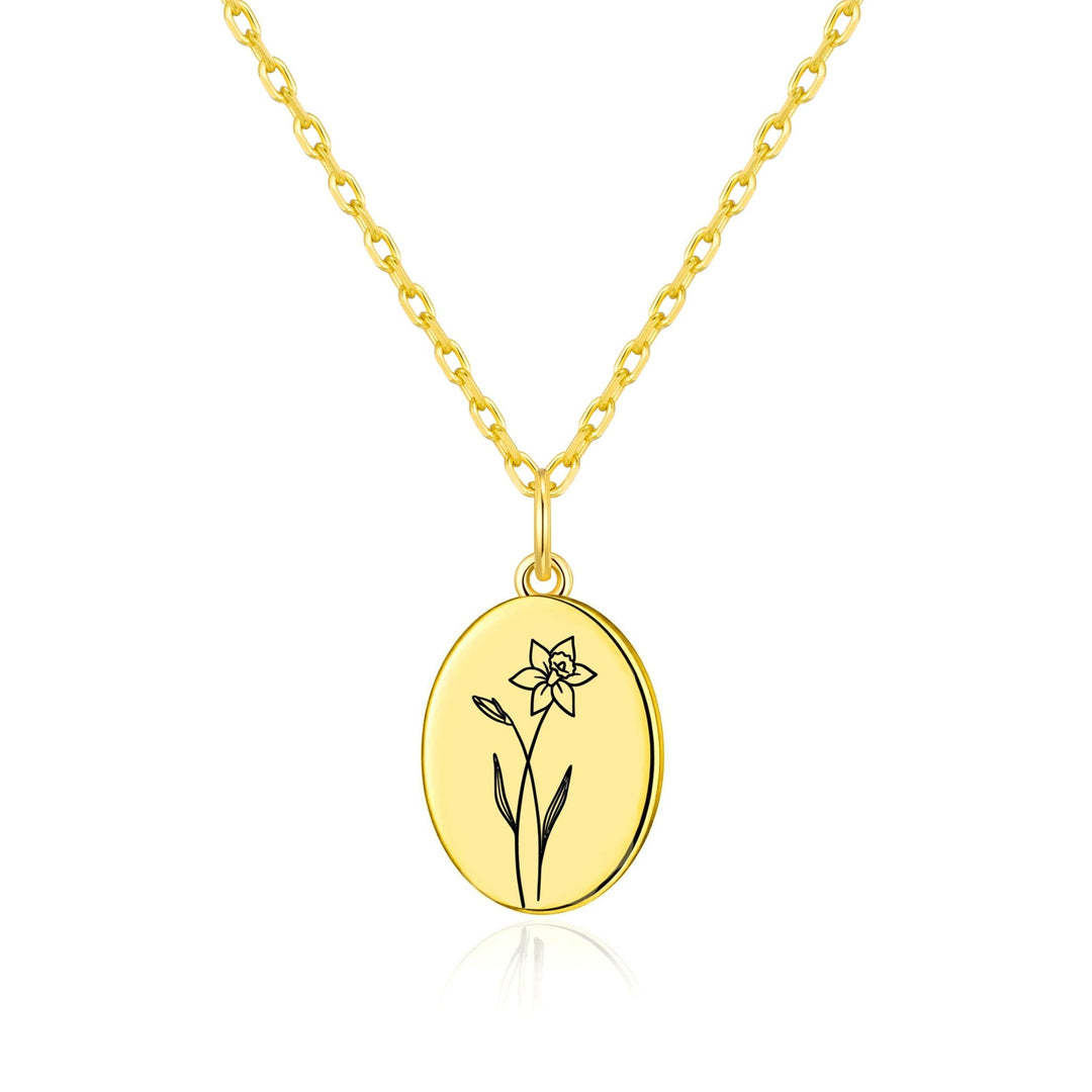 18k Gold Plated March Birth Flower Daffodil Necklace with Card