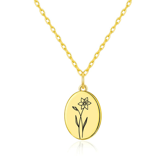 18k Gold Plated March Birth Flower Daffodil Necklace with Card