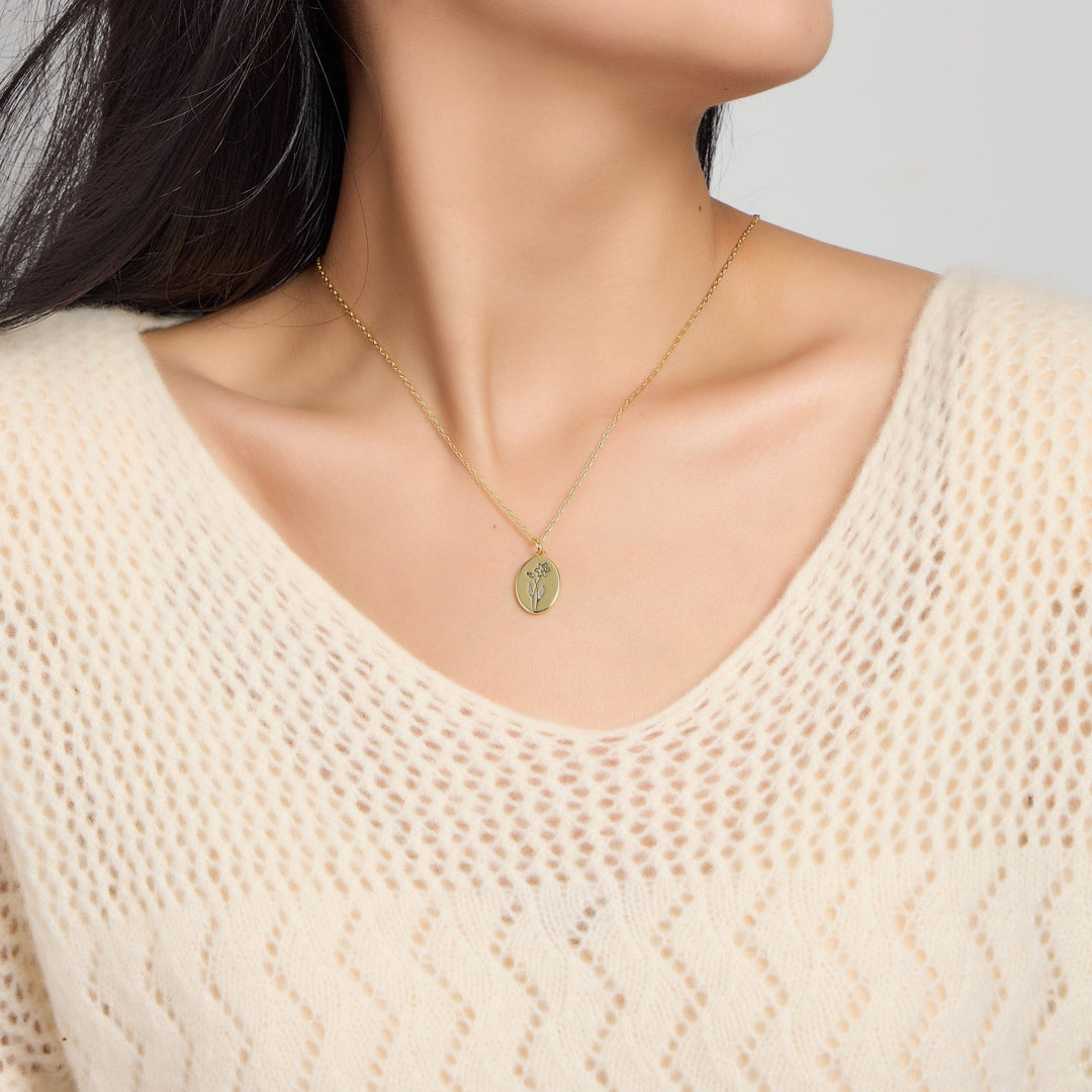 18k Gold Plated March Birth Flower Daffodil Necklace with Card