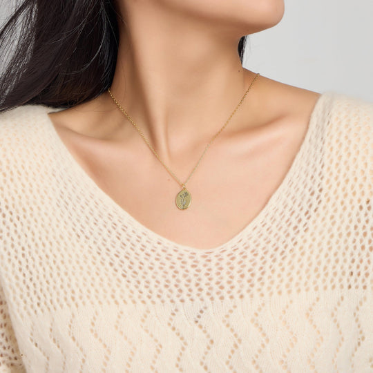 18k Gold Plated March Birth Flower Daffodil Necklace with Card