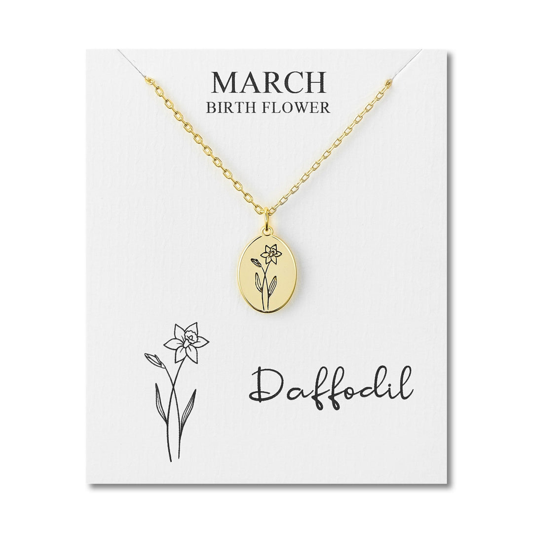 18k Gold Plated March Birth Flower Daffodil Necklace with Card - Philip Jones
