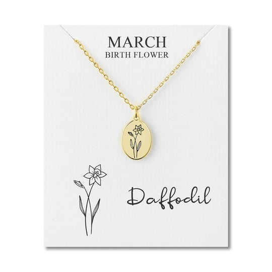 18k Gold Plated March Birth Flower Daffodil Necklace with Card - Philip Jones
