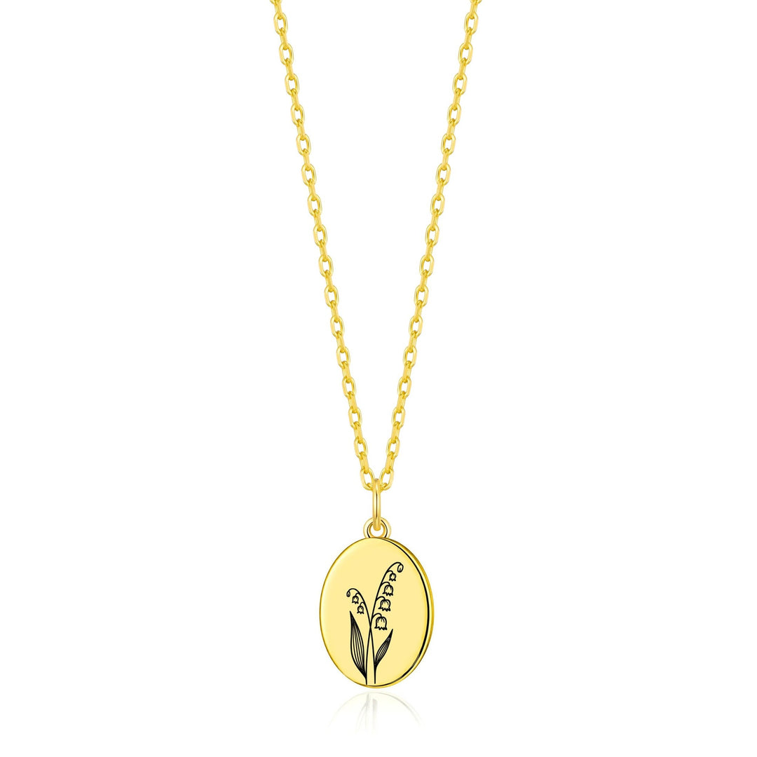 18k Gold Plated May Birth Flower Lily of the Valley Necklace with Card